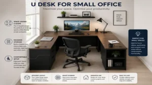 u desk for small office spaces featuring a compact layout, storage solutions, and efficient workspace