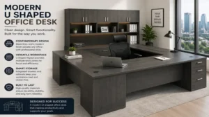modern u shaped office desk design with clean lines, smart functionality, and contemporary style