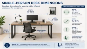 standard dimensions of a desk featuring ideal measurements for a single-person workspace setup