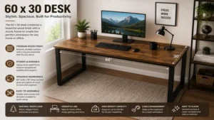 Elegant wooden 60 x 30 desk with a durable finish for a modern office or study.