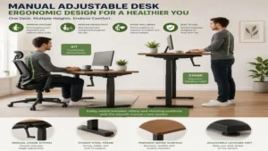 Ergonomic benefits of a manual adjustable desk supporting both sitting and standing positions
