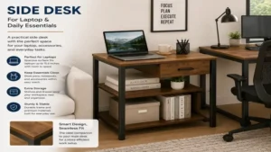 Practical side desk with enough space for a laptop and office accessories