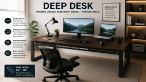 deep desk modern design with a wide work surface for home or office use