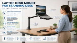 standing desk laptop mount providing ergonomic height adjustment for a healthier workspace