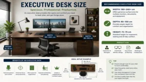 Best desk size layout illustrating efficient workspace planning, comfort, and productivity