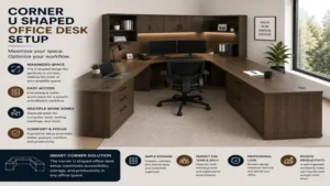 corner u shaped office desk setup maximizing office space, accessibility, and workflow efficiency