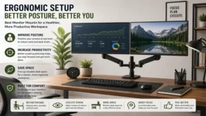 Ergonomic home office featuring the best monitor mounts for improved posture and workspace efficiency