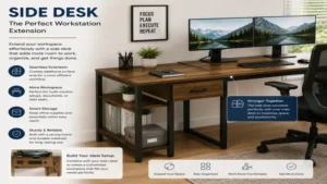 Side desk serving as an additional surface connected to a primary workstation