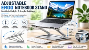 Adjustable ergo notebook stand with multiple height and angle settings