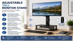 tall monitor stand with adjustable height settings for improved viewing comfort