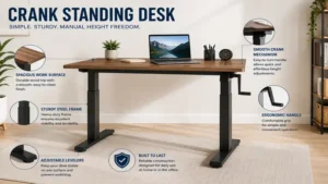 crank standing desk featuring a sturdy steel frame and smooth manual crank mechanism