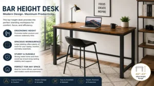 Modern bar height desk with a spacious desktop for productive standing work and study
