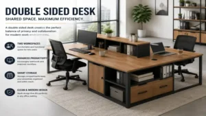 double sided desk installed in a contemporary office to maximize productivity and workspace efficiency.