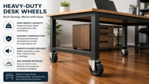 desk wheels designed for heavy-duty support on large office desks and workstations