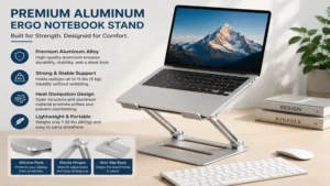 Aluminum ergo notebook stand with a sturdy and lightweight construction
