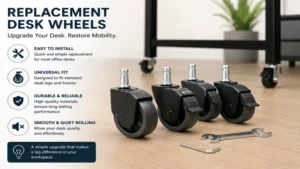 desk wheels replacement set ready for installation on an office desk frame