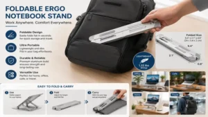 Foldable ergo notebook stand for portable work and easy storage
