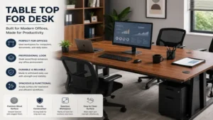 Table top for desk used in a modern office environment for productivity and organization
