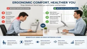 ergo notebook stand helping improve posture and reduce neck and shoulder strain
