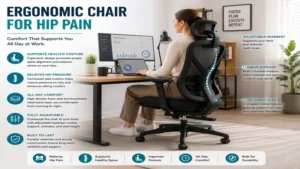 ergonomic chair for hip pain used at a professional workstation for improved comfort and productivity