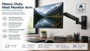 computer screen wall mount arm with heavy-duty construction supporting larger monitor screens securely