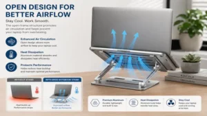 ergo notebook stand with an open-frame cooling design for better laptop airflow