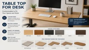 Table top for desk available in customizable sizes, shapes, and finishes
