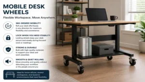 desk wheels supporting a mobile workstation for a flexible and efficient office setup