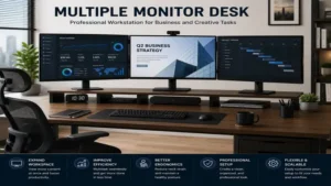 Multiple monitor desk workstation with large displays for business and creative tasks