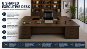 U shaped executive desk creating an organized and productive executive office setting