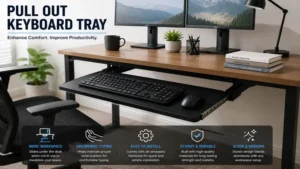 Pull out keyboard tray enhancing workstation organization while providing a comfortable typing experience