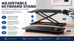 adjustable keyboard stand with adjustable height settings for better typing posture and wrist support