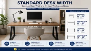 Standard desk width dimensions for different types of desks