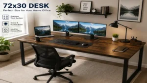 72x30 desk arranged in a modern home office with computer and accessories
