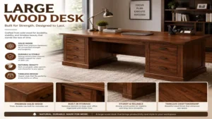 large wood desk crafted from premium solid wood with exceptional durability, natural grain, and timeless style.