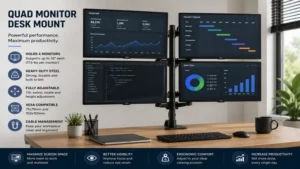 4 monitor mount with a quad desk mounting system that securely supports four monitors for professional use.