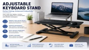 adjustable keyboard stand paired with a laptop and external keyboard for a productive dual-device setup