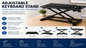adjustable keyboard stand featuring a foldable design for easy storage and portability