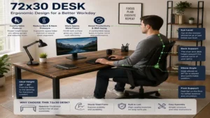 72x30 desk designed for a comfortable and ergonomic computer workstation