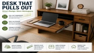 Wooden desk that pulls out with a durable design and smooth sliding workspace