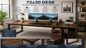 72x30 desk in a clean modern office with a spacious and functional layout